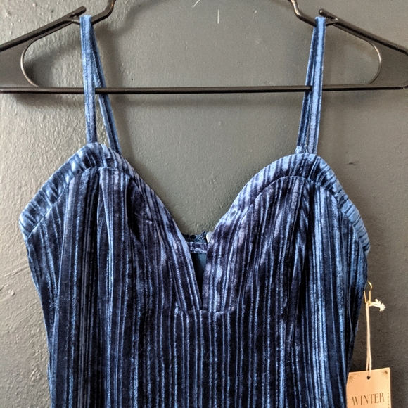 Blue Velvet Mini Dress - Picture 5 of 7